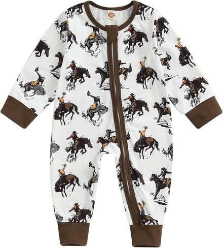 Western Baby Boy Clothes Fall Zipped Cowboy Romper Outfit Infant Cow Print One-piece Jumpsuit Overall Country Stuff in Saudi Arabia