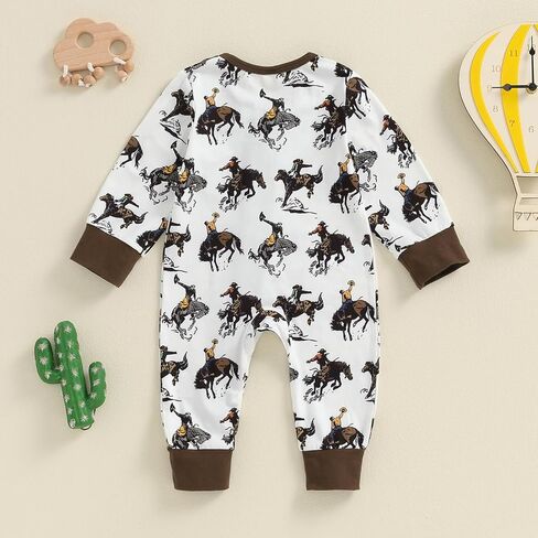 Western Baby Boy Clothes Fall Zipped Cowboy Romper Outfit Infant Cow Print One-piece Jumpsuit Overall Country Stuff in Saudi Arabia