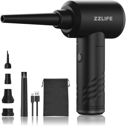 Compressed Air Duster,3-Gear to 55000 RPM Electric Air Duster Portable Air Blower with LED Light, 6000mAh Recha ble Cordless Air Duster for Computer Keyboard, Fast Charge, Black in Saudi Arabia