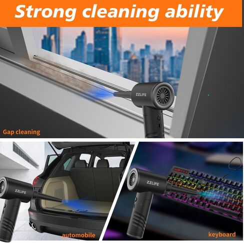 Compressed Air Duster,3-Gear to 55000 RPM Electric Air Duster Portable Air Blower with LED Light, 6000mAh Recha ble Cordless Air Duster for Computer Keyboard, Fast Charge, Black in Saudi Arabia