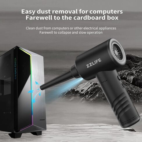 Compressed Air Duster,3-Gear to 55000 RPM Electric Air Duster Portable Air Blower with LED Light, 6000mAh Recha ble Cordless Air Duster for Computer Keyboard, Fast Charge, Black in Saudi Arabia