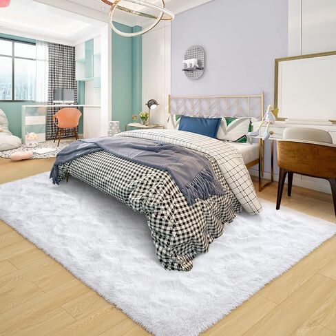 Ultra Soft Cream White Rugs for Bedroom 9x12 Feet, Fluffy Shag Area Rugs for Living Room, Large Comfy Furry Rug for Boys Kids Baby Room Decor, Non Slip Nursery Rug Modern Indoor Fuzzy Floor Carpet in Saudi Arabia