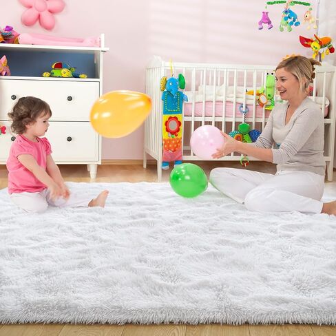 Ultra Soft Cream White Rugs for Bedroom 9x12 Feet, Fluffy Shag Area Rugs for Living Room, Large Comfy Furry Rug for Boys Kids Baby Room Decor, Non Slip Nursery Rug Modern Indoor Fuzzy Floor Carpet in Saudi Arabia