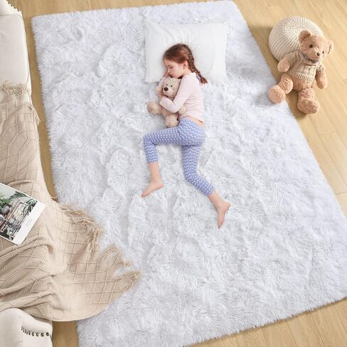 Ultra Soft Cream White Rugs for Bedroom 9x12 Feet, Fluffy Shag Area Rugs for Living Room, Large Comfy Furry Rug for Boys Kids Baby Room Decor, Non Slip Nursery Rug Modern Indoor Fuzzy Floor Carpet in Saudi Arabia