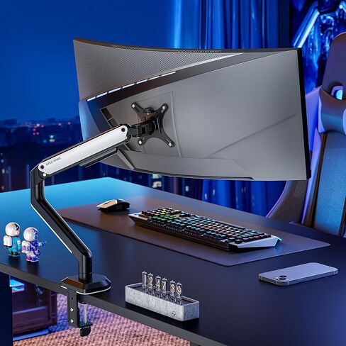 Monitor Desk Mount, Single Monitor Arm for Monitors up to 32 inches and 19.8 lbs, Articulating Mechanical Spring 32 Inch Computer Monitor Mount with Clamp and Grommet Base, White in Saudi Arabia