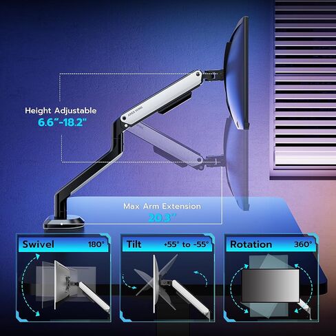 Monitor Desk Mount, Single Monitor Arm for Monitors up to 32 inches and 19.8 lbs, Articulating Mechanical Spring 32 Inch Computer Monitor Mount with Clamp and Grommet Base, White in Saudi Arabia