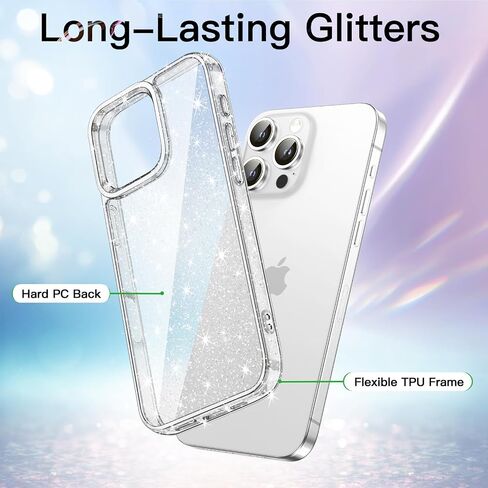 JETech Glitter Case for iPhone 16 Pro 6.3-Inch, Bling Sparkle Shockproof Phone Bumper Cover, Cute Sparkly for Women and Girls (Clear) in Saudi Arabia