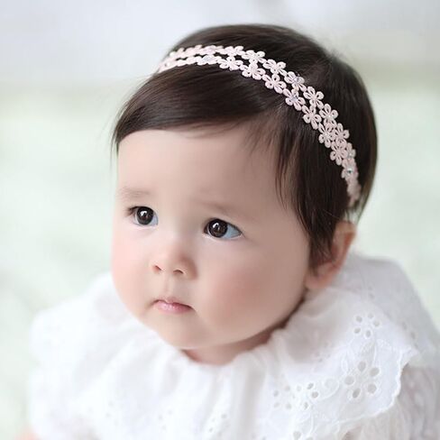 Lace Flower Elastic Baby Girl Headbands Bow Hairbands Floral Crown Hair Accessories for Infants Toddlers Kids Birthday Party Baby Shower Headwear (Pink flower, Free) in Kuwait