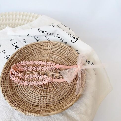 Lace Flower Elastic Baby Girl Headbands Bow Hairbands Floral Crown Hair Accessories for Infants Toddlers Kids Birthday Party Baby Shower Headwear (Pink flower, Free) in Kuwait
