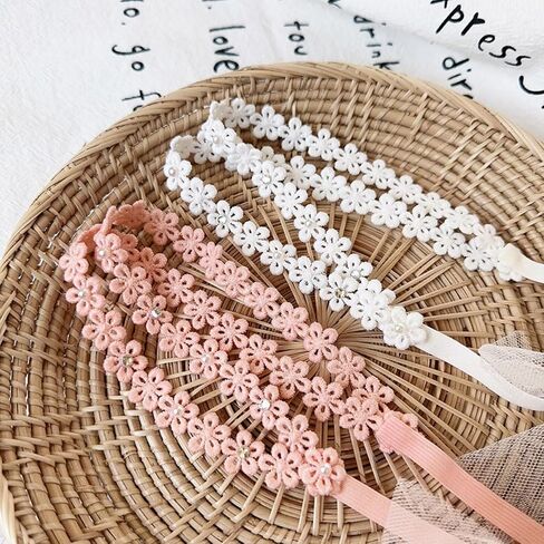 Lace Flower Elastic Baby Girl Headbands Bow Hairbands Floral Crown Hair Accessories for Infants Toddlers Kids Birthday Party Baby Shower Headwear (Pink flower, Free) in Kuwait