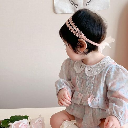 Lace Flower Elastic Baby Girl Headbands Bow Hairbands Floral Crown Hair Accessories for Infants Toddlers Kids Birthday Party Baby Shower Headwear (Pink flower, Free) in Kuwait