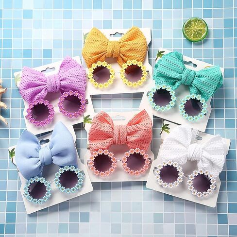 Baby Girl Bows Headbands Sunglasses Set Cute Bow Hair Bands Headwrap Handmade Hair Accessories Newborn Photography Props Toddlers Infants Kids Shower Gifts in Saudi Arabia