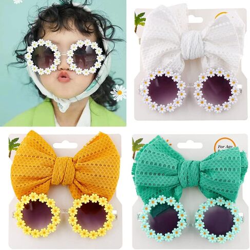 Baby Girl Bows Headbands Sunglasses Set Cute Bow Hair Bands Headwrap Handmade Hair Accessories Newborn Photography Props Toddlers Infants Kids Shower Gifts in Saudi Arabia