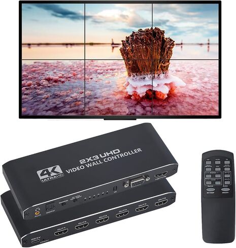 Video Wall Controller, 4K@30Hz 2X3 TV Wall Processor with 1 HDMI Input+ 6 HDMI Output + Audio Out, with RS232. Support 180° Rotate, 6 HDMI Output Support Images Stitching 2x3 2x2 1x6 6x1 etc in Saudi Arabia
