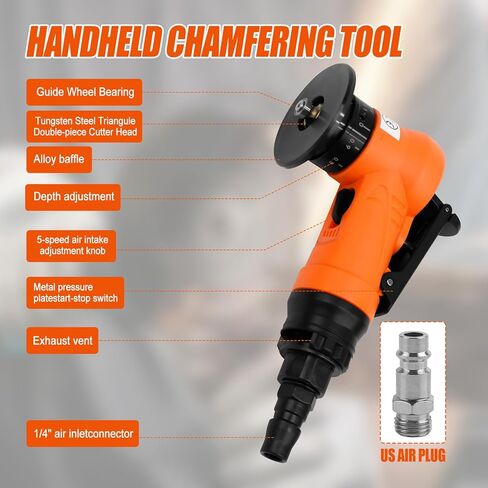 2 in 1 Mini Pneumatic Chamfering Machine, 45° Arc Corner Beveling Trimming Deburring Machine 30000RPM Handheld Chamfering Air Chamfer Tool with 1/4 Inch Air Inlet (C&R Angle Blades,Orange) in Saudi Arabia