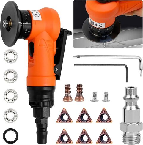2 in 1 Mini Pneumatic Chamfering Machine, 45° Arc Corner Beveling Trimming Deburring Machine 30000RPM Handheld Chamfering Air Chamfer Tool with 1/4 Inch Air Inlet (C&R Angle Blades,Orange) in Saudi Arabia