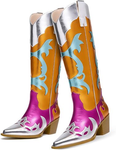 GOSERCE Women's Western Pointed toe Metallic Mid-Calf Cowboy Boots Knee High Cowgirl Boots Colorful sparkly Boots in Saudi Arabia