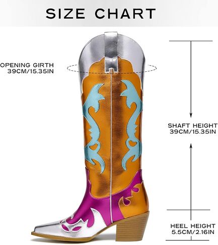 GOSERCE Women's Western Pointed toe Metallic Mid-Calf Cowboy Boots Knee High Cowgirl Boots Colorful sparkly Boots in Saudi Arabia