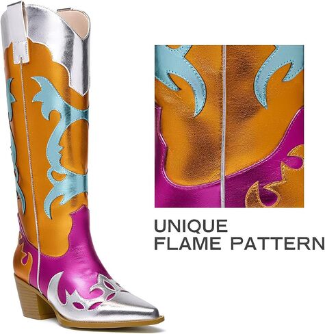 GOSERCE Women's Western Pointed toe Metallic Mid-Calf Cowboy Boots Knee High Cowgirl Boots Colorful sparkly Boots in Saudi Arabia