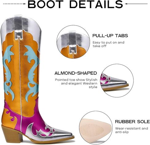 GOSERCE Women's Western Pointed toe Metallic Mid-Calf Cowboy Boots Knee High Cowgirl Boots Colorful sparkly Boots in Saudi Arabia