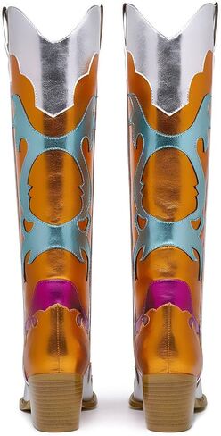 GOSERCE Women's Western Pointed toe Metallic Mid-Calf Cowboy Boots Knee High Cowgirl Boots Colorful sparkly Boots in Saudi Arabia