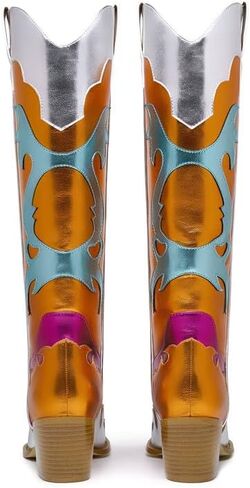 GOSERCE Women's Western Pointed toe Metallic Mid-Calf Cowboy Boots Knee High Cowgirl Boots Colorful sparkly Boots in Saudi Arabia
