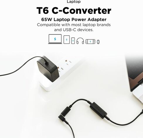 Innergie T6 65W Universal Laptop Charger Power Adapter with 100W C-Converter Cable - Compatible with Most Laptop Brands and USB-C Devices. (Delta Electronics) in Saudi Arabia