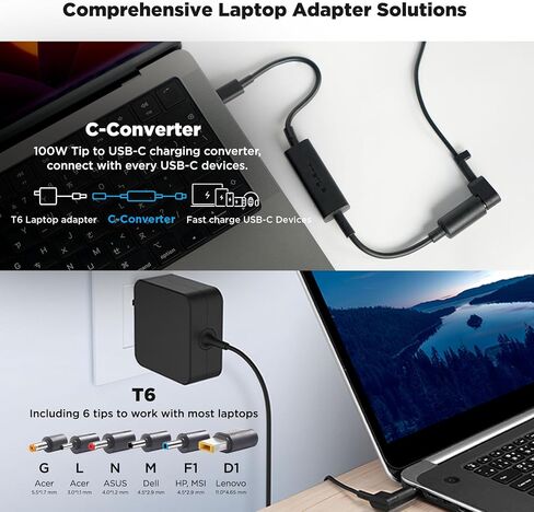 Innergie T6 65W Universal Laptop Charger Power Adapter with 100W C-Converter Cable - Compatible with Most Laptop Brands and USB-C Devices. (Delta Electronics) in Saudi Arabia