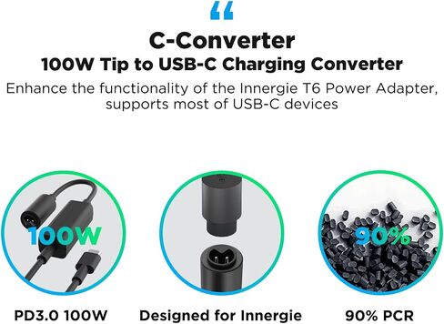 Innergie T6 65W Universal Laptop Charger Power Adapter with 100W C-Converter Cable - Compatible with Most Laptop Brands and USB-C Devices. (Delta Electronics) in Saudi Arabia