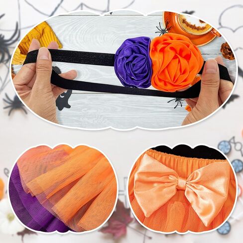Kunyeah 3Pcs Baby Girl First Halloween Outfit Infant Romper Dress Bow Tutu Skirt with Headband Newborn Thanksgiving Bodysuit in Kuwait