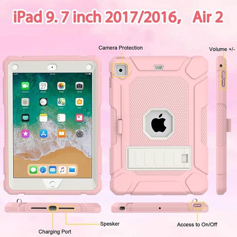 BMOUO Case for iPad 6th 5th Generation (iPad 9.7 inch, 2018/2017), Pink in Kuwait