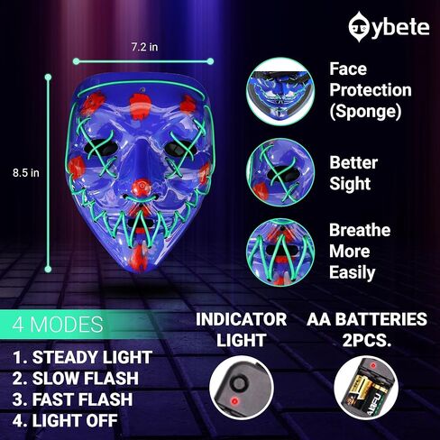 قناع LED للهالوين قناع مضيء متعدد الألوان لإكسسوارات المهرجانات التنكرية لحفلات الهذيان in Kuwait