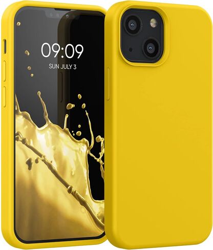 حافظة kwmobile متوافقة مع حافظة Apple iPhone 13 Mini - غطاء هاتف من السيليكون TPU مع لمسة نهائية ناعمة - أصفر مشع in Saudi Arabia