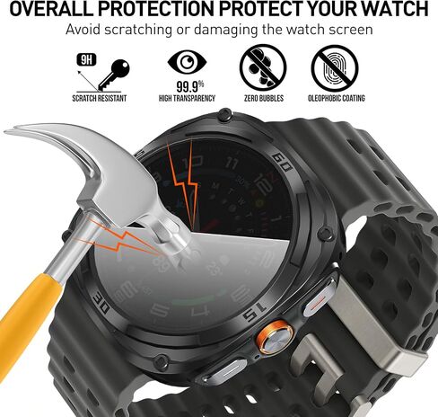 Suoman 2+2 Pack for Samsung Galaxy Watch 7 Ultra 47mm Case,Privacy Full Coverage Tempered Glass Screen Protector+Soft TPU Hollow Edge Case for Galaxy Watch 7 Ultra 47mm (Black+Black) in Saudi Arabia