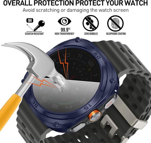 Suoman 2+2 Pack for Samsung Galaxy Watch 7 Ultra 47mm Case,Privacy Full Coverage Tempered Glass Screen Protector+Soft TPU Hollow Edge Case for Galaxy Watch 7 Ultra 47mm (Black+Black) in Saudi Arabia