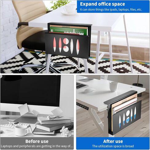 Desk Side Storage, Under Desk Storage, No Drill Steel Hanging Desk Organizer, Laptop Holder, Desk Storage Holder for Office & Home.(White), x-cbzj-002 in Saudi Arabia