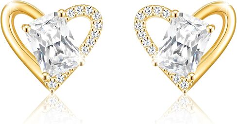 18K Gold Heart Earrings Studs Dainty Heart Shaped Earrings for Women Gold Plated Small Cute Heart Earrings Stud with Cubic Zirconia S925 Hypoallergenic Stud Earrings for Women Jewelry Gift in Saudi Arabia