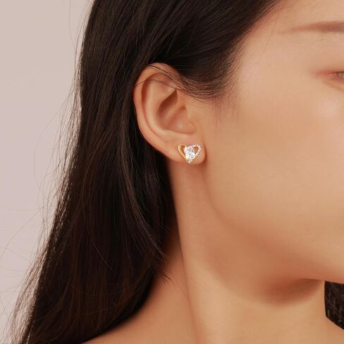 18K Gold Heart Earrings Studs Dainty Heart Shaped Earrings for Women Gold Plated Small Cute Heart Earrings Stud with Cubic Zirconia S925 Hypoallergenic Stud Earrings for Women Jewelry Gift in Saudi Arabia