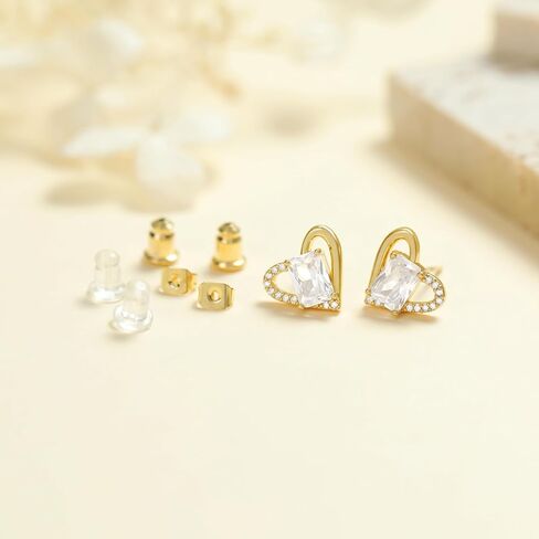 18K Gold Heart Earrings Studs Dainty Heart Shaped Earrings for Women Gold Plated Small Cute Heart Earrings Stud with Cubic Zirconia S925 Hypoallergenic Stud Earrings for Women Jewelry Gift in Saudi Arabia