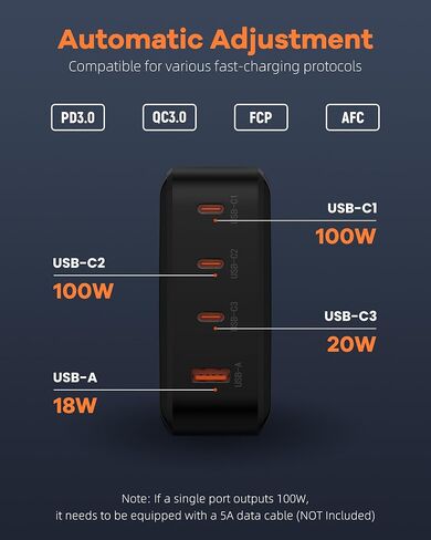 قاعدة شحن برجية USB C بقدرة 130 واط، شحن سريع لساعة Apple Series 9 8، Motorola G Stylus، G 5g Edge، Samsung Galaxy S24 Ultra، S23، MacBook Pro/Air متعدد منافذ USB Cube Box متعددة in Saudi Arabia