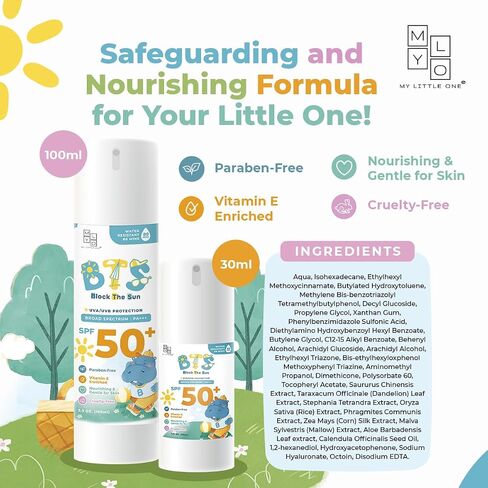 MyLO BTS SPF 50 Sunscreen, Broad-Spectrum UVA UVB Face & Skincare Protection, PA+++, Nourishing Moisturizer For All Baby, Kids & Adult Skin Types, Paraben Free, Water Resistant (Lotion 30ml) in Saudi Arabia