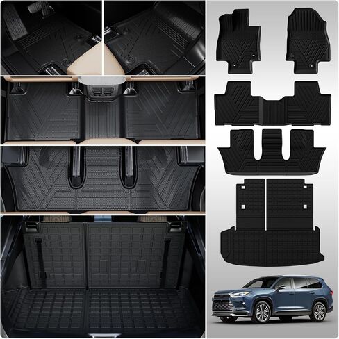 Thinzyou Cargo Mat Compatible with 2024 Toyota Grand Highlander Trunk Mat Cargo Liner TPE All Weather Back Seat Cover Protector Grand Highlander Accessories (Trunk Mat with Backrest Mat) in Saudi Arabia