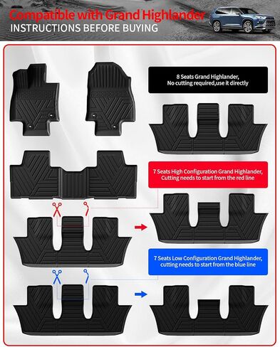 Thinzyou Cargo Mat Compatible with 2024 Toyota Grand Highlander Trunk Mat Cargo Liner TPE All Weather Back Seat Cover Protector Grand Highlander Accessories (Trunk Mat with Backrest Mat) in Saudi Arabia