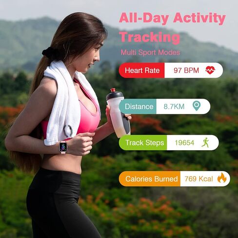 ساعة ذكية (تلقي المكالمات/الاتصال الهاتفي) لتتبع اللياقة البدنية متوافقة مع iPhone وAndroid، شاشة لمس كاملة 1.91 بوصة لمراقبة معدل ضربات القلب أثناء النوم وضغط الدم، ساعة رقمية مقاومة للماء IP67 للنساء والرجال - أسود in Kuwait