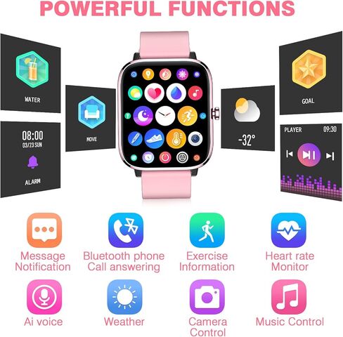 ساعة ذكية (تلقي المكالمات/الاتصال الهاتفي) لتتبع اللياقة البدنية متوافقة مع iPhone وAndroid، شاشة لمس كاملة 1.91 بوصة لمراقبة معدل ضربات القلب أثناء النوم وضغط الدم، ساعة رقمية مقاومة للماء IP67 للنساء والرجال - أسود in Kuwait
