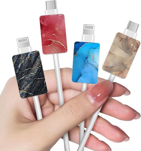 Data Cable Protector for iPhone Type-c, Unique Luxury Marble Pattern 4pcs Soft Phone Cable Protector,Charging Cord Protector,Cable Chomper,Cable Sleeve Cord Saver for Women Girls in Saudi Arabia