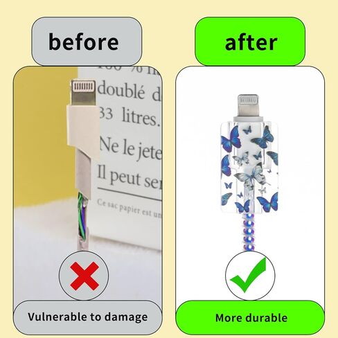 حامي الكابل لشاحن iPhone مع نمط الفراشة الزرقاء اللطيفة، واقي سلك الشحن Kawaii الشفاف الناعم للنساء والفتيات متوافق مع غطاء شاحن iPad 18W/20W in Kuwait