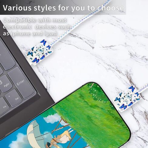 حامي الكابل لشاحن iPhone مع نمط الفراشة الزرقاء اللطيفة، واقي سلك الشحن Kawaii الشفاف الناعم للنساء والفتيات متوافق مع غطاء شاحن iPad 18W/20W in Kuwait