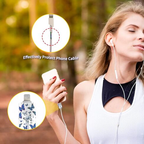 حامي الكابل لشاحن iPhone مع نمط الفراشة الزرقاء اللطيفة، واقي سلك الشحن Kawaii الشفاف الناعم للنساء والفتيات متوافق مع غطاء شاحن iPad 18W/20W in Kuwait
