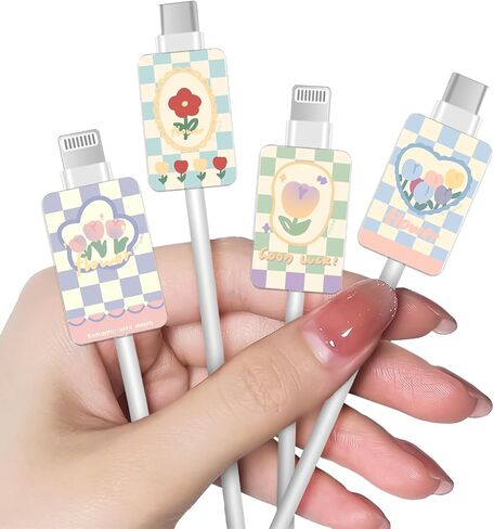Data Cable Protector for iPhone Type-c, Unique Luxury Marble Pattern 4pcs Soft Phone Cable Protector,Charging Cord Protector,Cable Chomper,Cable Sleeve Cord Saver for Women Girls in Kuwait